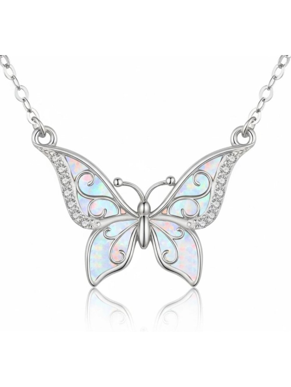 Cute Butterfly Opal Pendant Necklace | Animal Jewelry Gift for Women